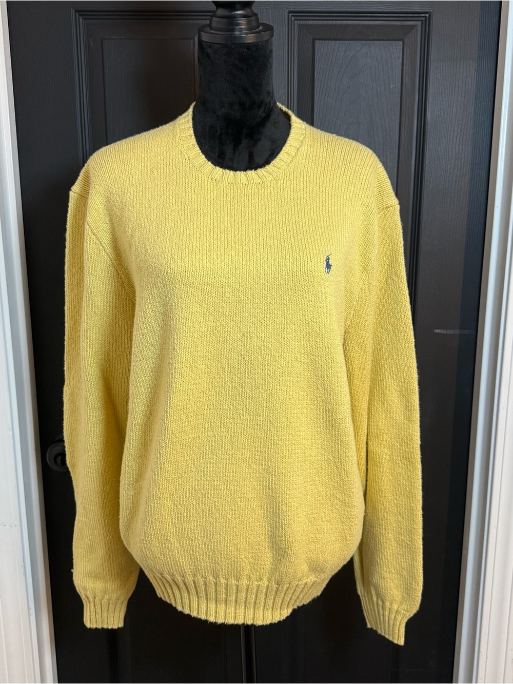 Ralph Lauren Men's Pale Yellow Crewneck Sweater with Pony Logo